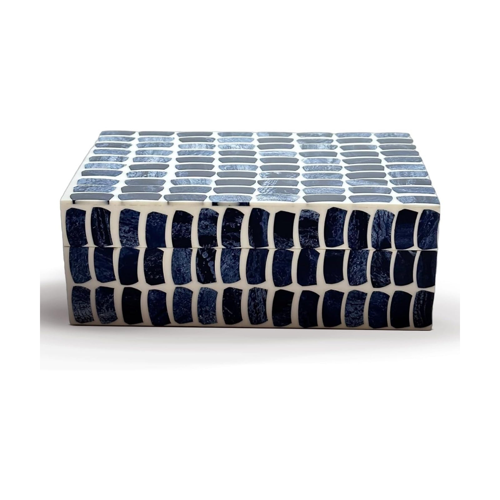 Home Decor Decorative Storage Wooden Box Small Shibu Organizer Tool Stash Card / Blue & Off White