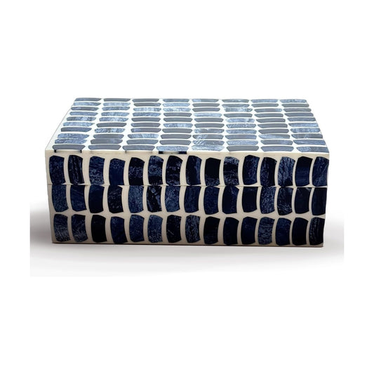 Home Decor Decorative Storage Wooden Box Small Shibu Organizer Tool Stash Card / Blue & Off White