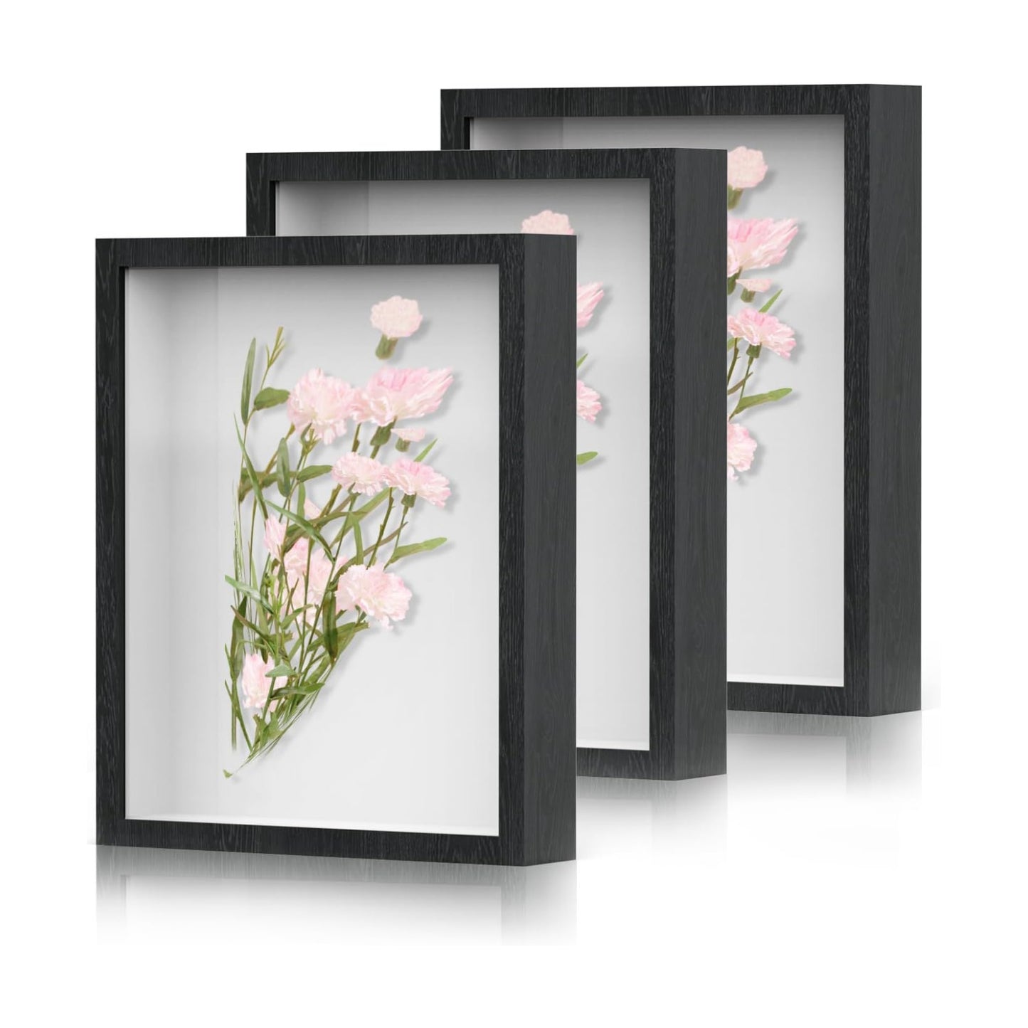 Shadow Box Frame 8x10 - 3 Pack Wood Deep Shadowbox with Glass Shadow Boxes Display Cases Suitable for Photos, Dried