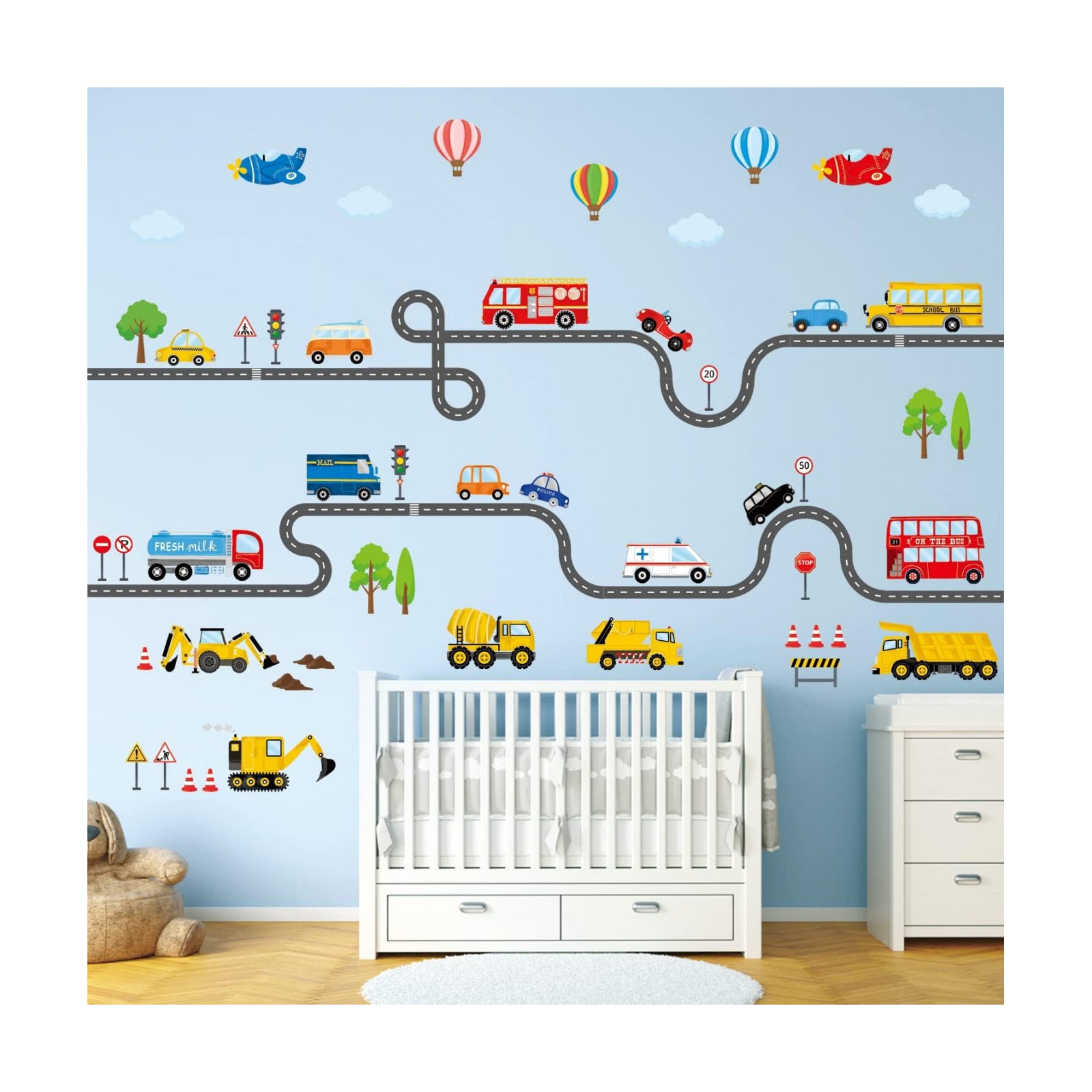 SG3-2308 Wall Stickers Decals Kids Peel and Stick Removable for Nursery / Transports and Road