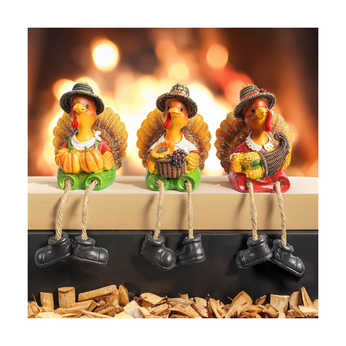 NEROSUN Thanksgiving Tabletop Decor, 3 Pack Resin Turkey Figurines Fall Decor for Autumn Indoor Home Desk Shelf Decorations