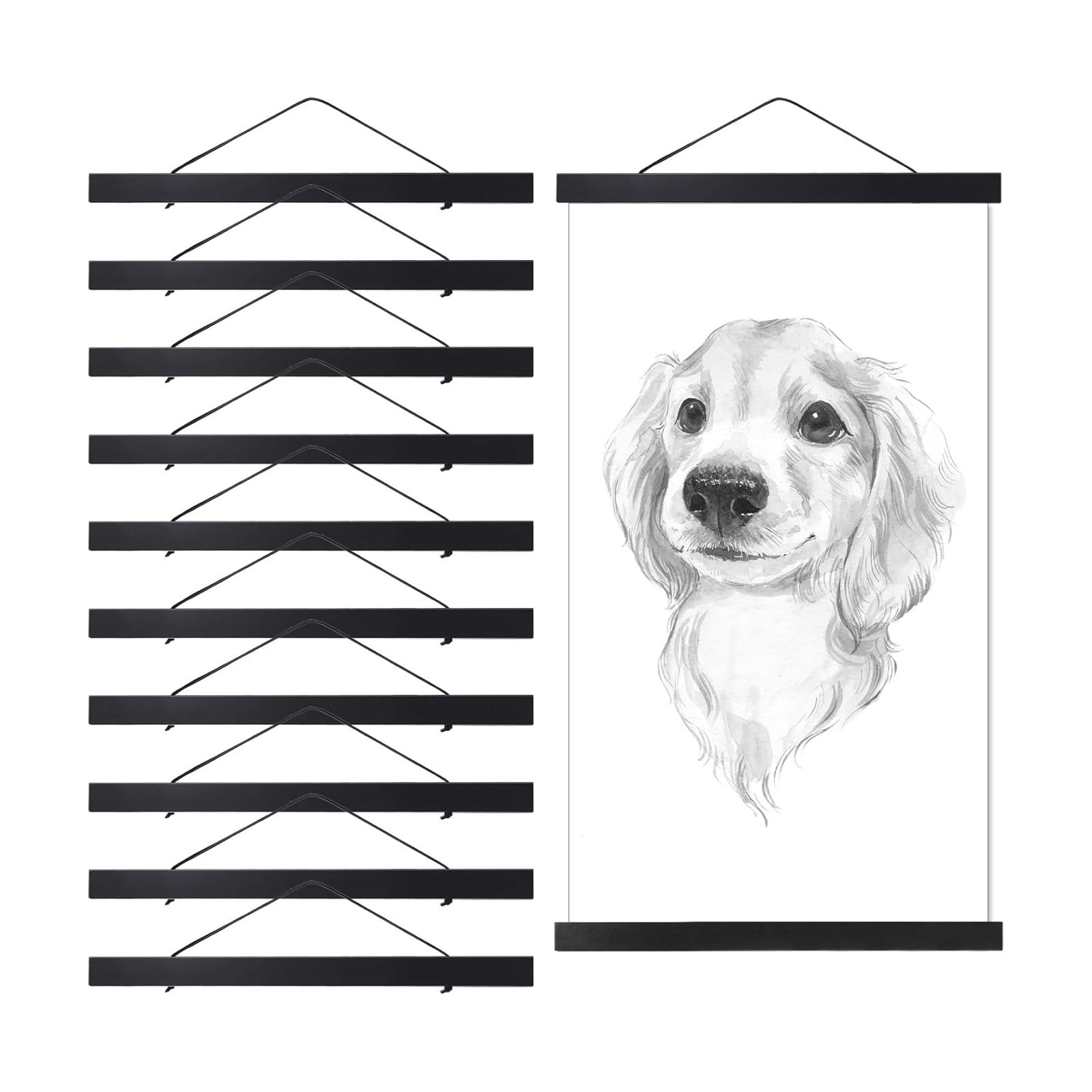 Thyle 10 Pack Magnet Poster Hanger Frame 12x16 12x18 12x24 Light Pine Wood Magnetic Rails Hanging Frame with Rope