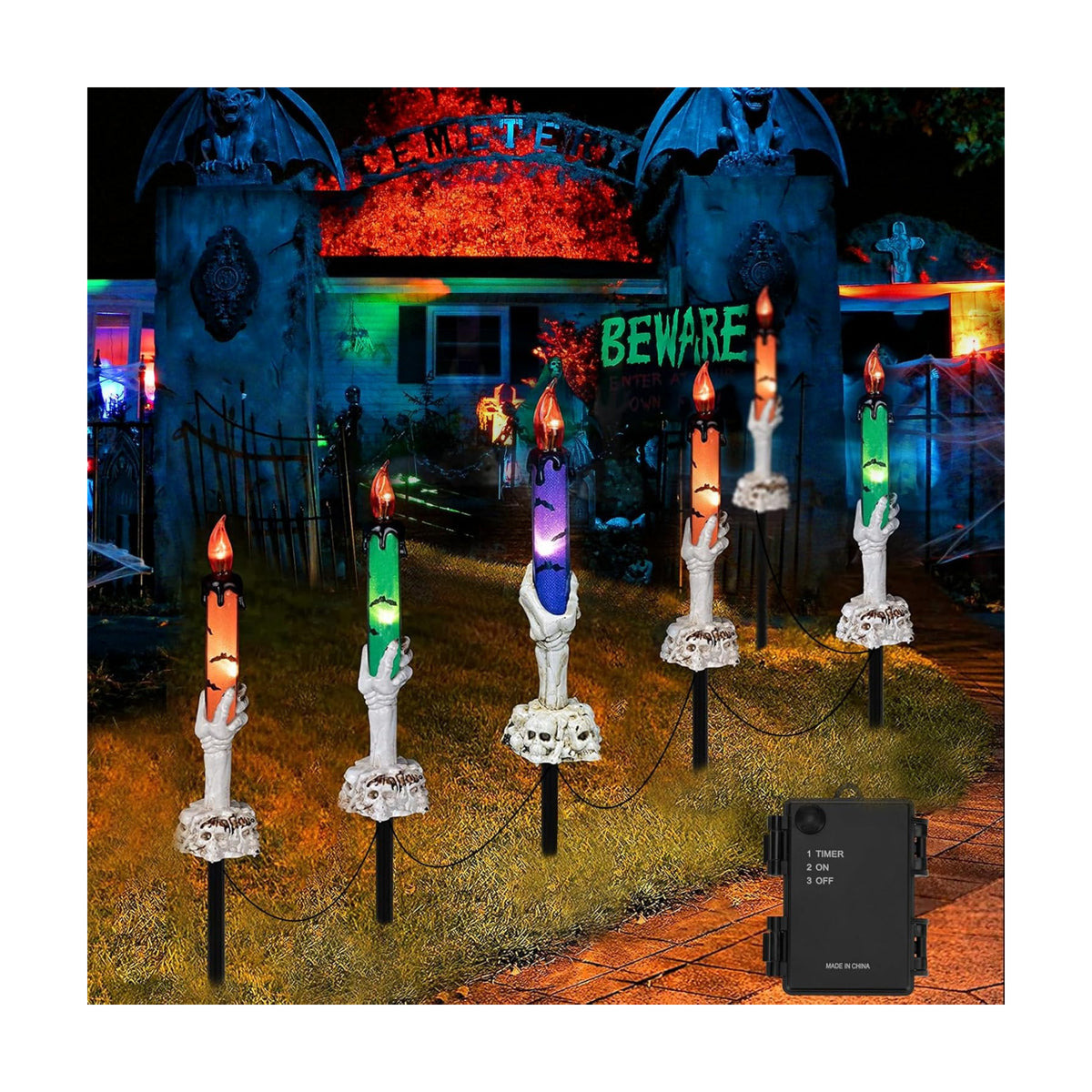 6 Pack Halloween Pathway Lights Lighted Candle Stake for Outdoor Yard Decor