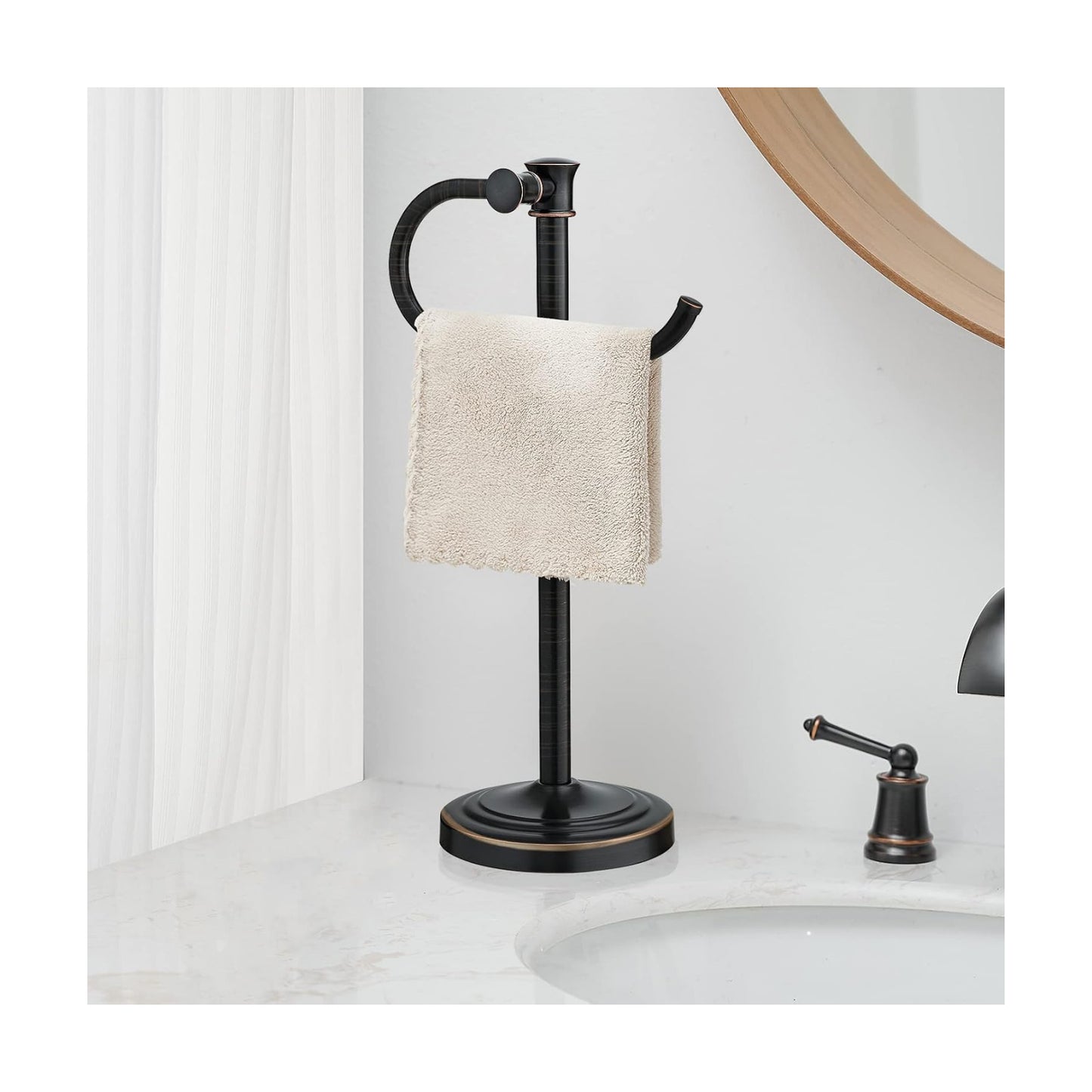 Stand Hand Towel Holder, Countertop Towel Bar, Oil Rubbed Bronze | 17 Inch Bathroom Towel Hanger, Freestanding Vanity