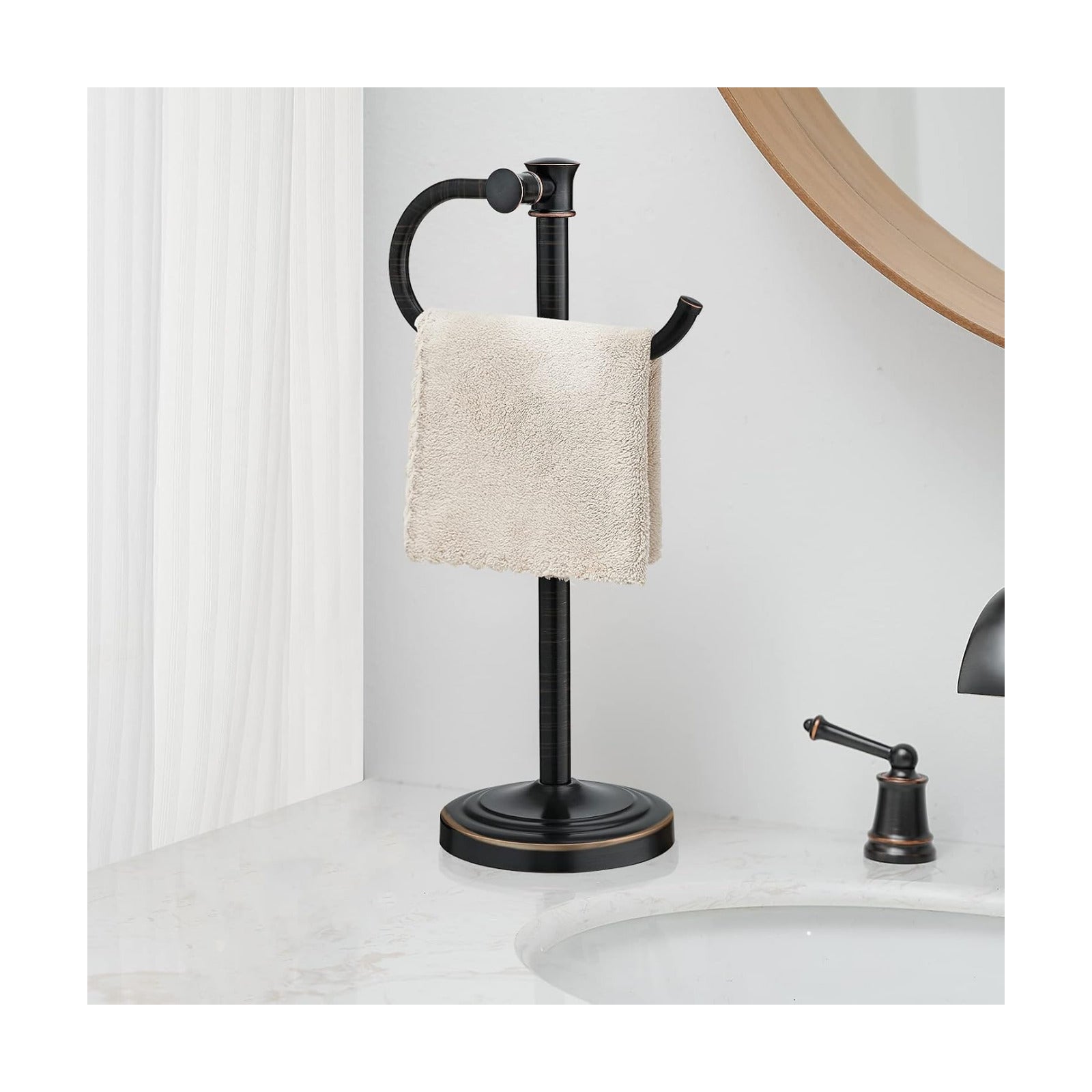 Stand Hand Towel Holder, Countertop Towel Bar, Oil Rubbed Bronze | 17 Inch Bathroom Towel Hanger, Freestanding Vanity