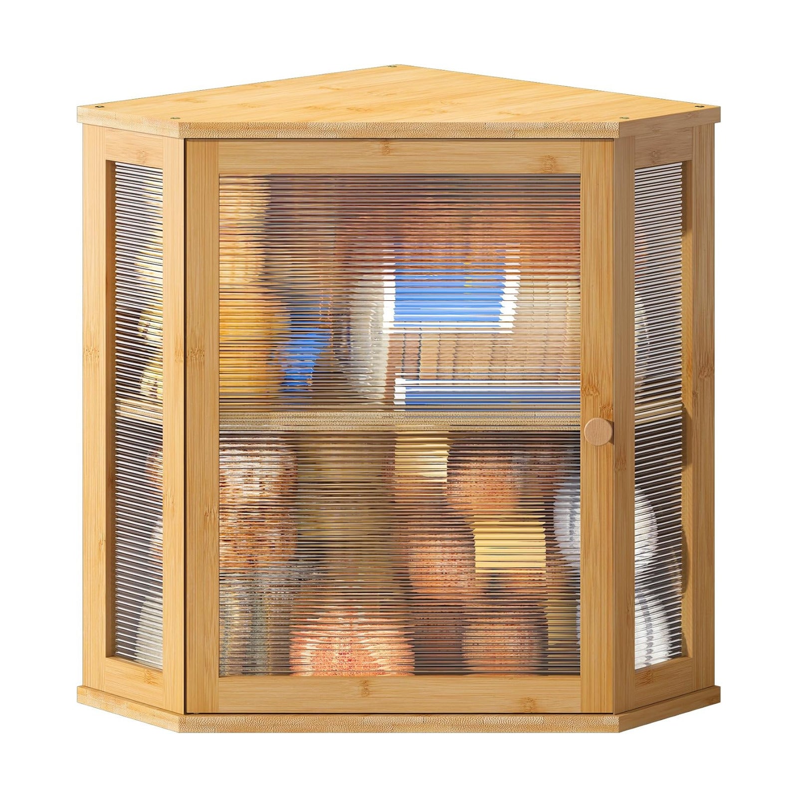 BMOSU Corner Bread Box for Kitchen Countertop Double Layer Bamboo Wooden Bread box Large Capacity Bread Storage