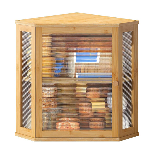 BMOSU Corner Bread Box for Kitchen Countertop Double Layer Bamboo Wooden Bread box Large Capacity Bread Storage