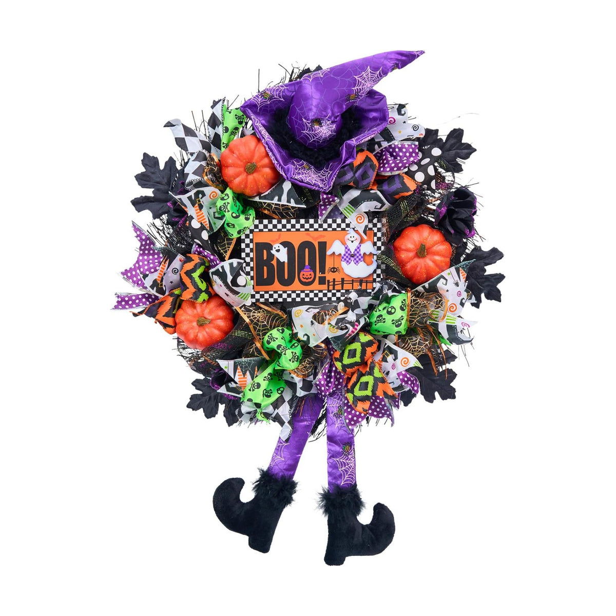 Halloween Wreath for Front Door,20 inch Whimsical mesh Wreath with Witch