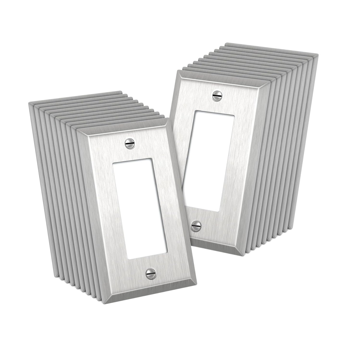 CML 20 Pack 1-Gang Decorator Metal Wall Plate, Standard Size, Silver | Stainless Steel Outlet Receptacle Covers &