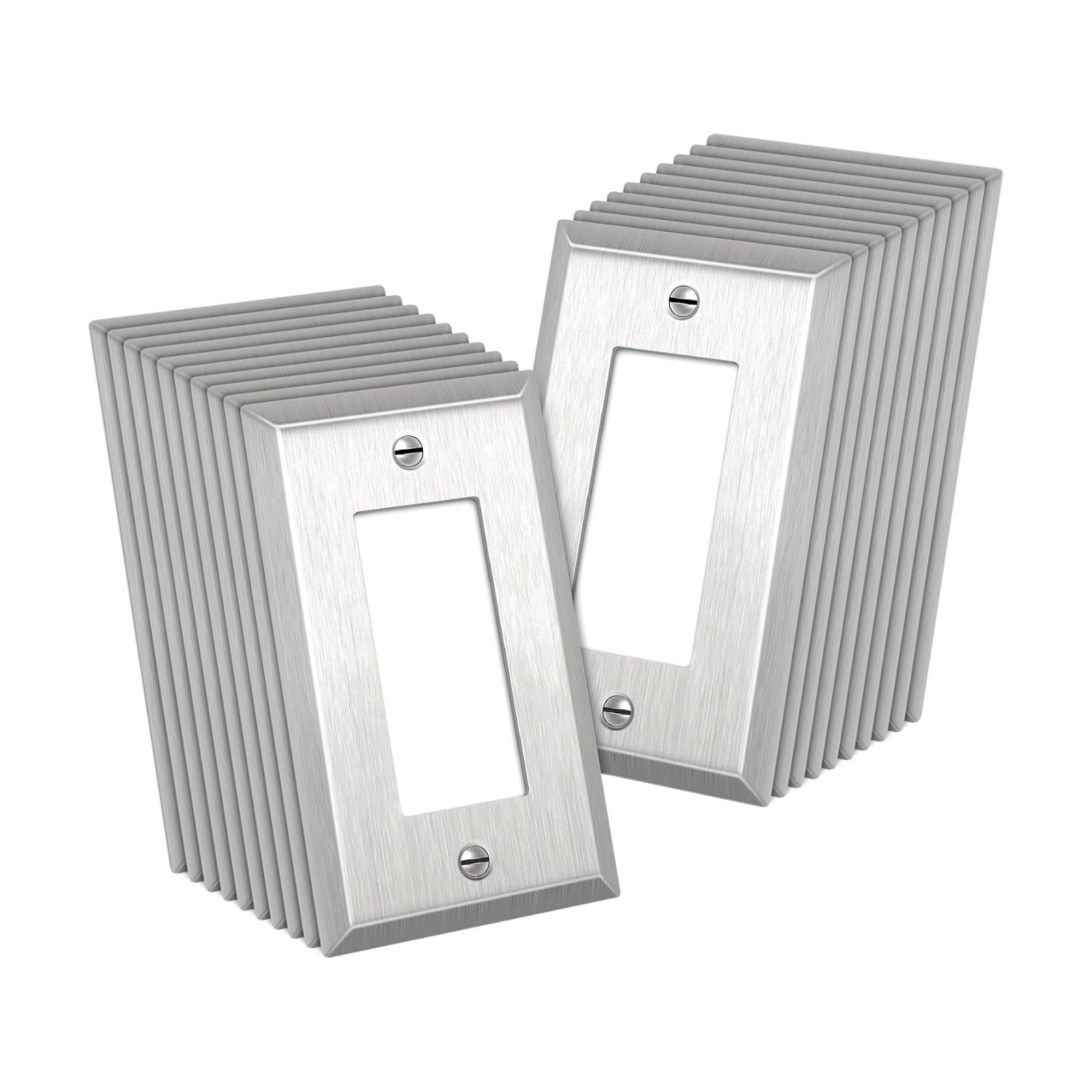 CML 20 Pack 1-Gang Decorator Metal Wall Plate, Standard Size, Silver | Stainless Steel Outlet Receptacle Covers &