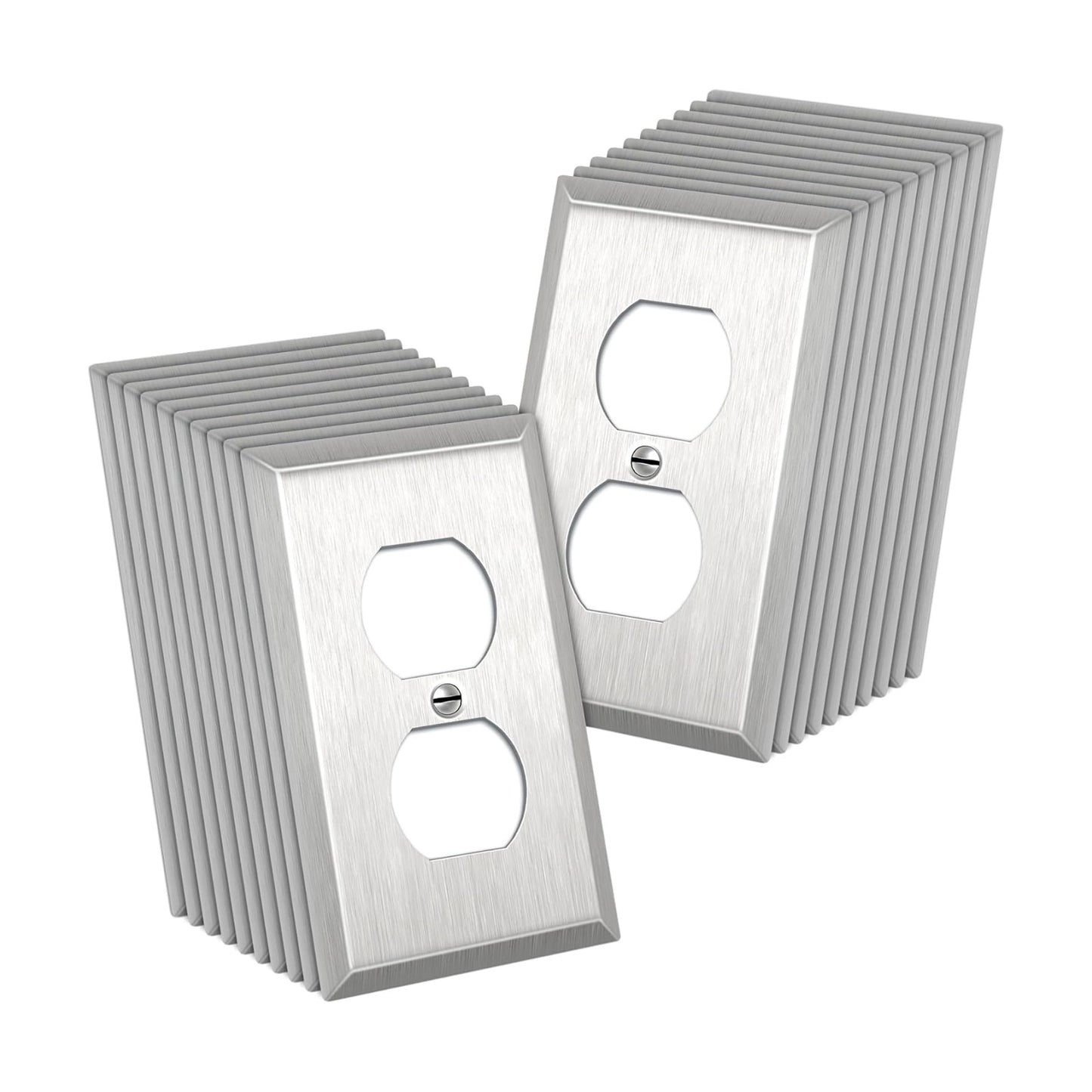 CML Duplex Receptacle Metal Wall Plate, 1-Gang Stainless Steel Outlet Covers, 20 Pack Corrosion Resistant Switch