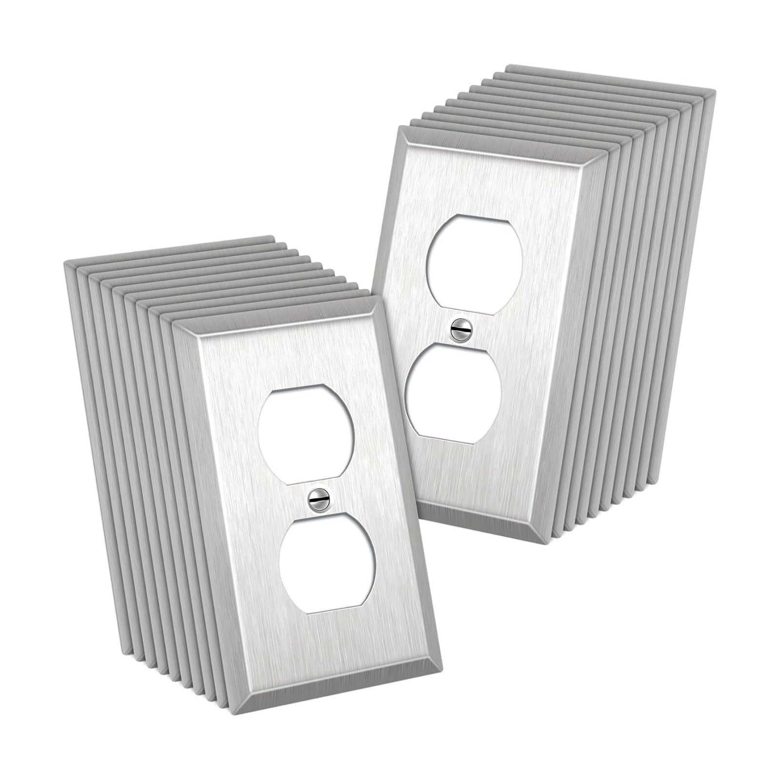 CML Duplex Receptacle Metal Wall Plate, 1-Gang Stainless Steel Outlet Covers, 20 Pack Corrosion Resistant Switch