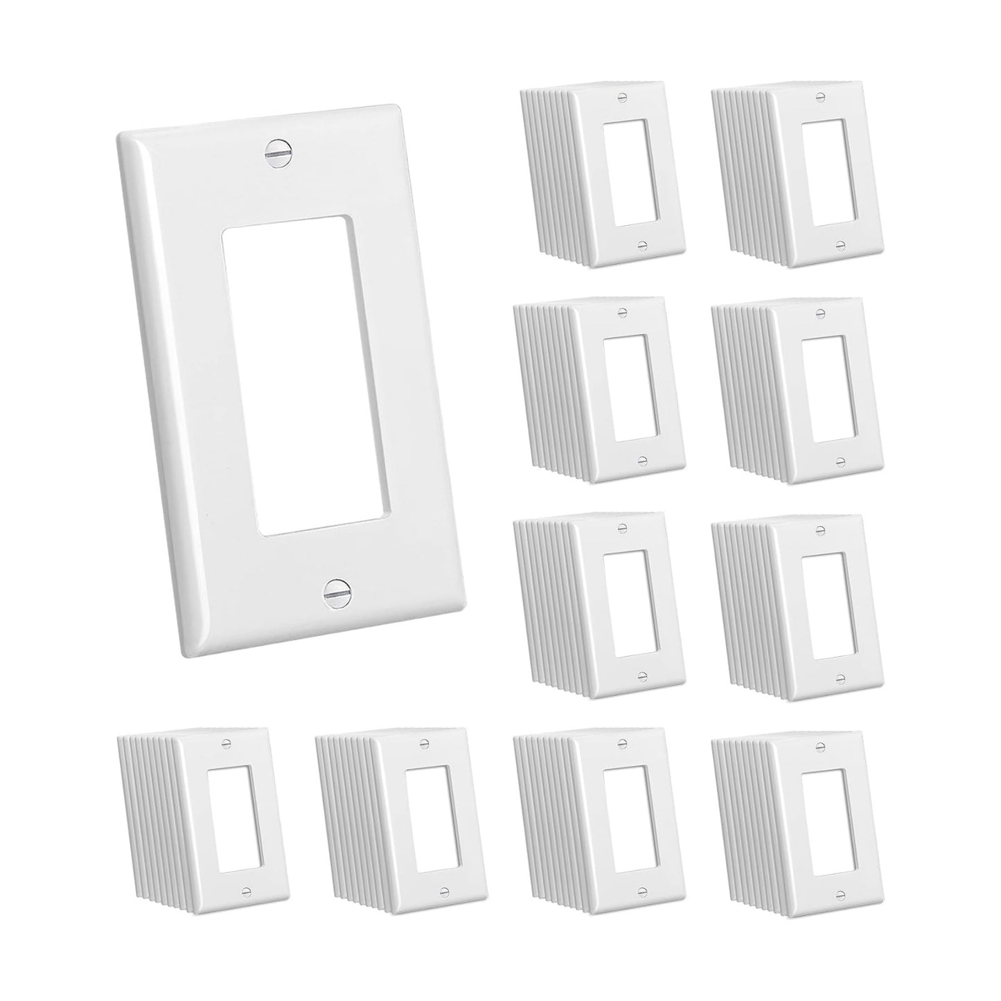 CML Decorator Wall Plates, 100 Pack Electrical Outlet Receptacle Covers, 1-Gang Switch Plates, Standard Size 2.76” x