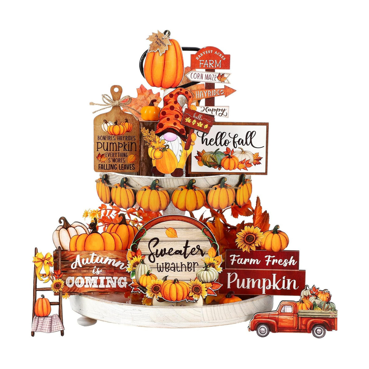 Dandat 16 Pcs Fall Tiered Tray Decoration Set for Autumn Home Table