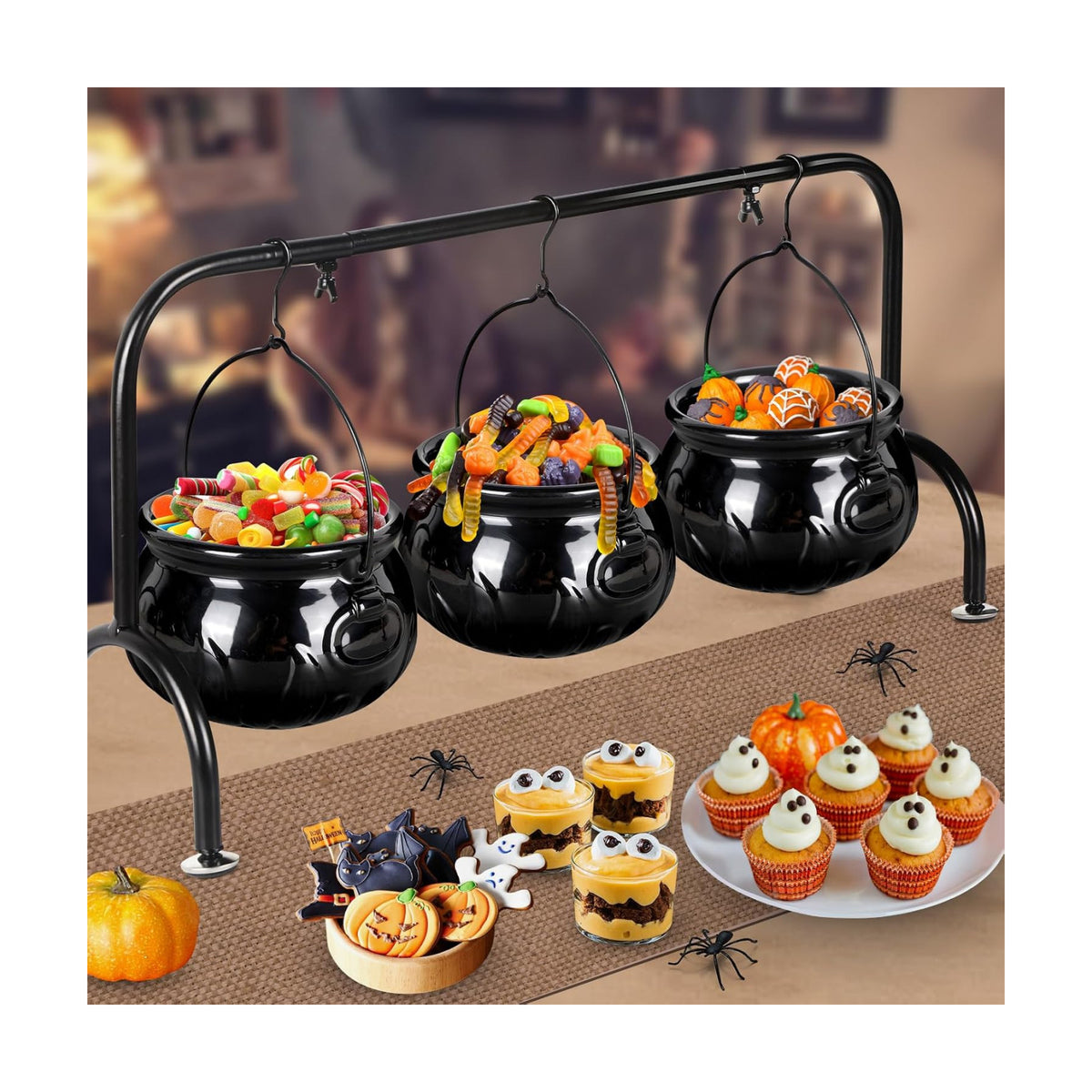 Halloween Party Decorations, 3 Ceramic Witches Cauldron Serving Bowls Set