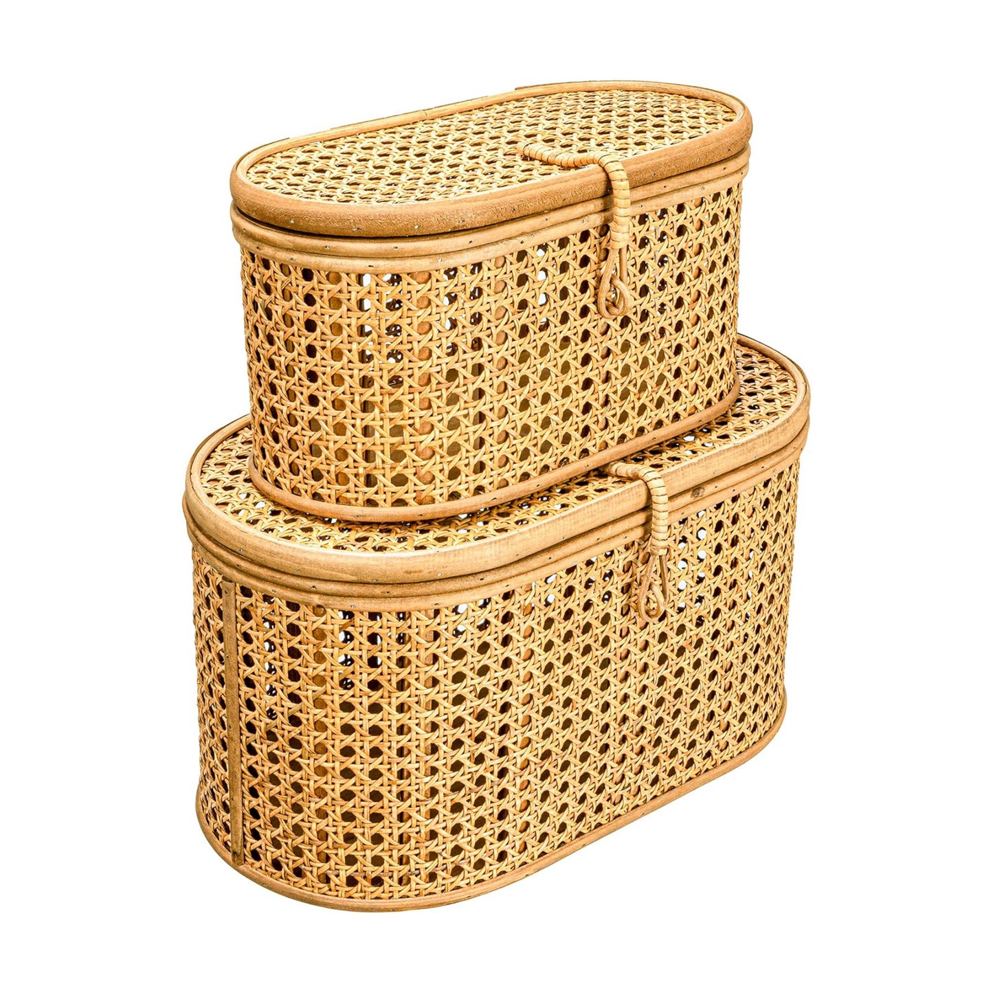 Modern Decorative Oval Woven Rattan Storage Boxes / Natural / Set of 2