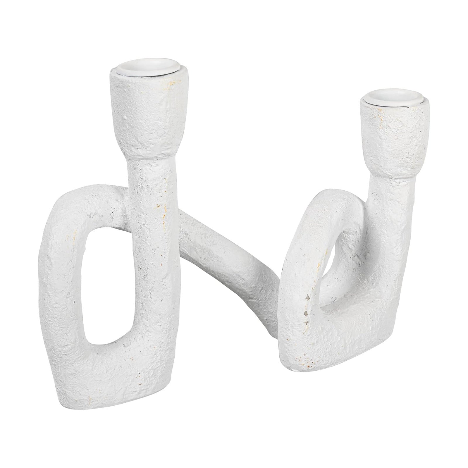 Modern Sculptural Double Taper Candle Holder / White