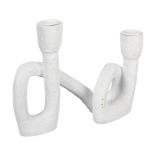 Modern Sculptural Double Taper Candle Holder / White