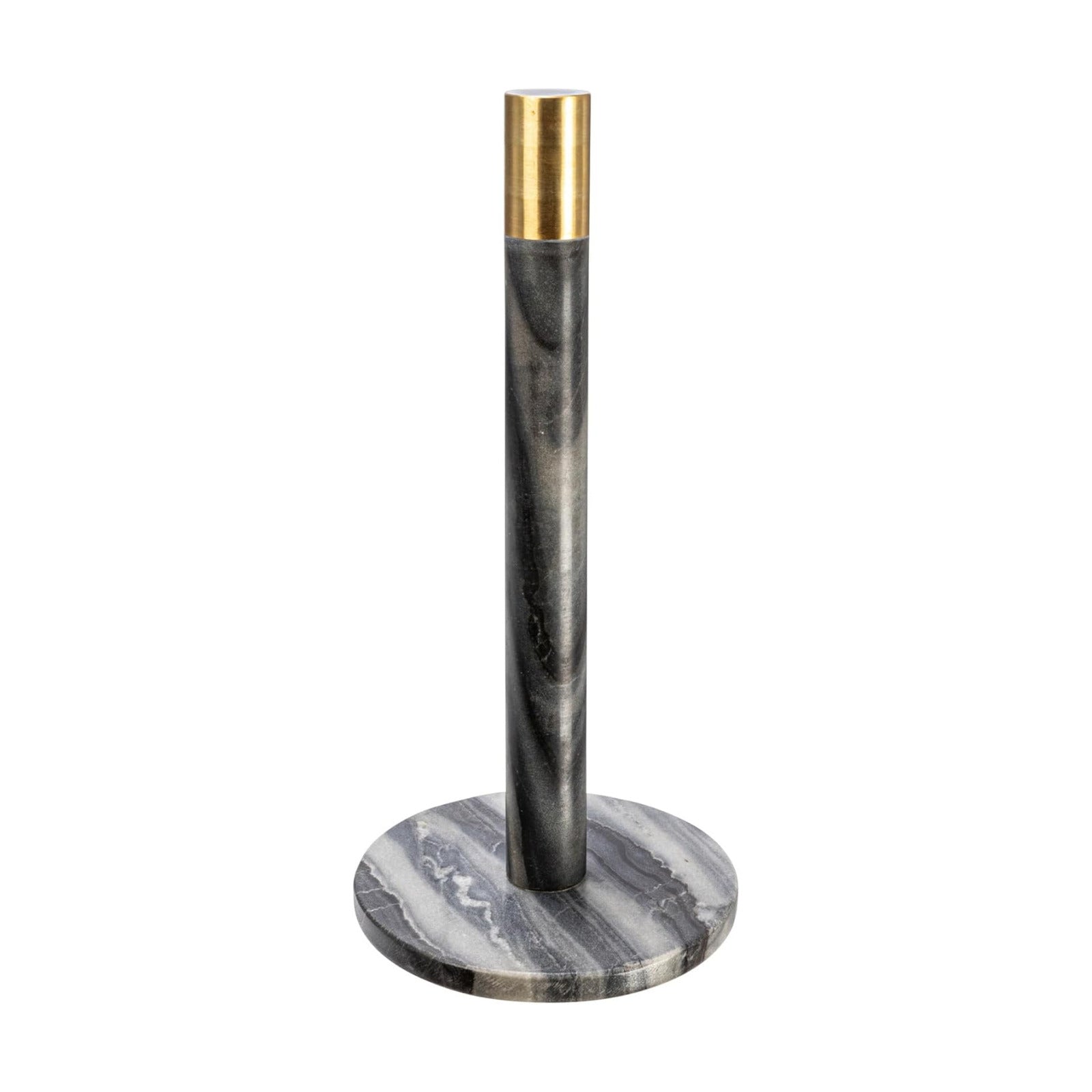 Modern Marble Paper Towel Holder with Brass Detail, Grey