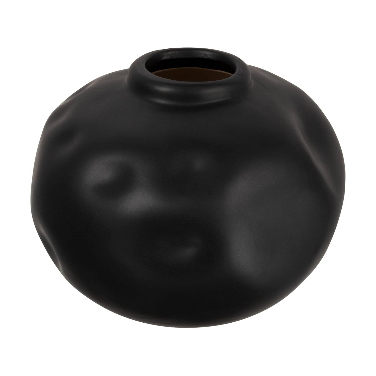 Pinched Organic Shape Terracotta Vase / Black / 6.75 Inches L x 6.25 Inches W x 5.5 Inches H