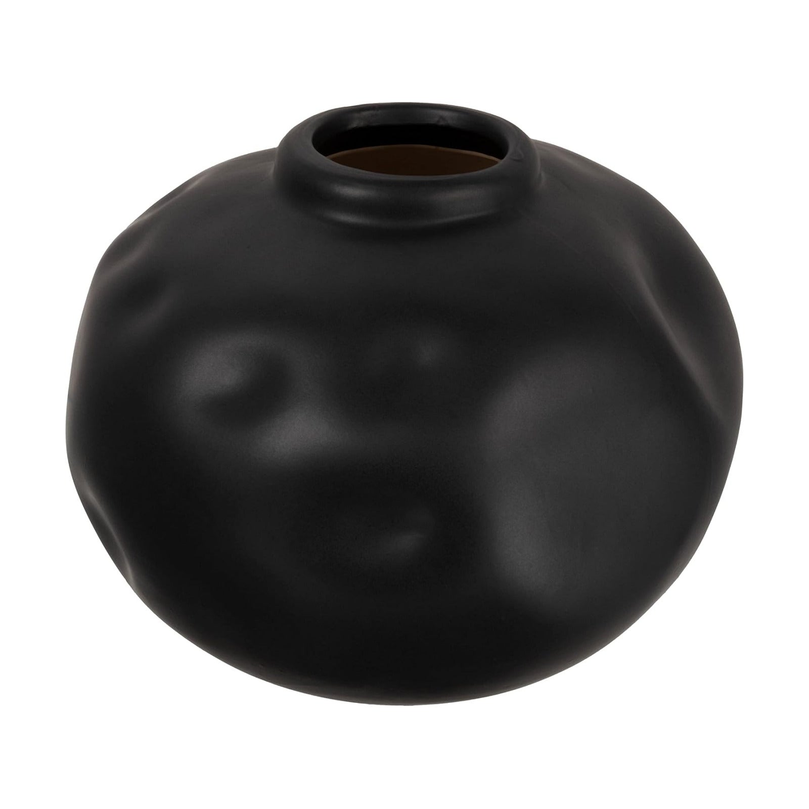 Pinched Organic Shape Terracotta Vase / Black / 6.75 Inches L x 6.25 Inches W x 5.5 Inches H