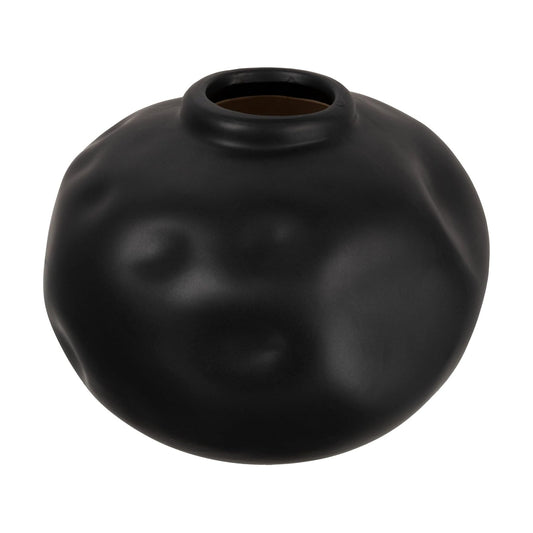 Pinched Organic Shape Terracotta Vase / Black / 6.75 Inches L x 6.25 Inches W x 5.5 Inches H