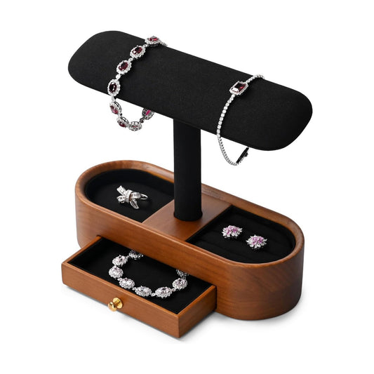 Oirlv Solid Wood Watch Stand with Drawer T-bar Watch Holder Organizer for Men and Women Showcase Bracelet Bangle