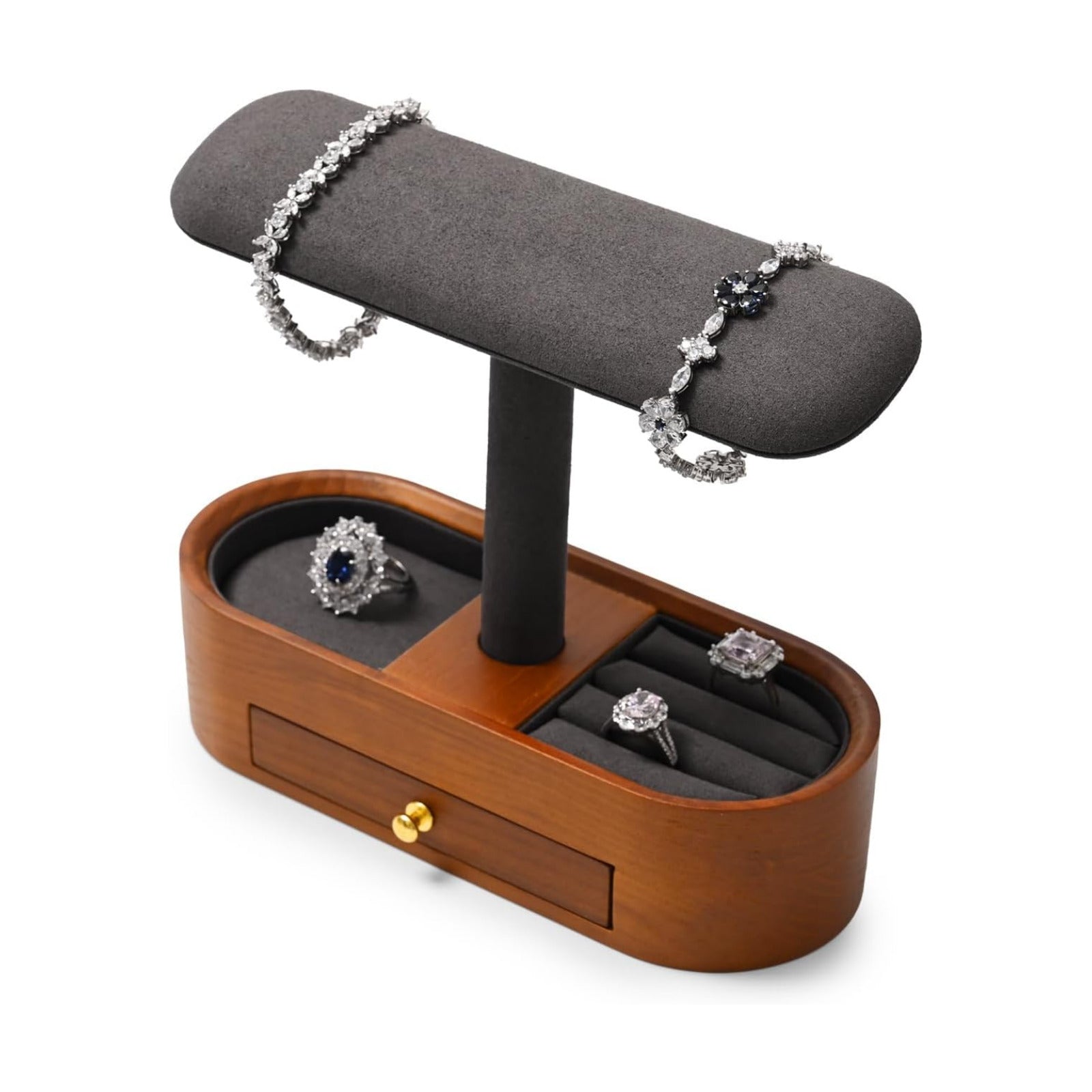 Oirlv Solid Wood Watch Stand with Drawer T-bar Watch Holder Organizer for Men and Women Showcase Bracelet Bangle