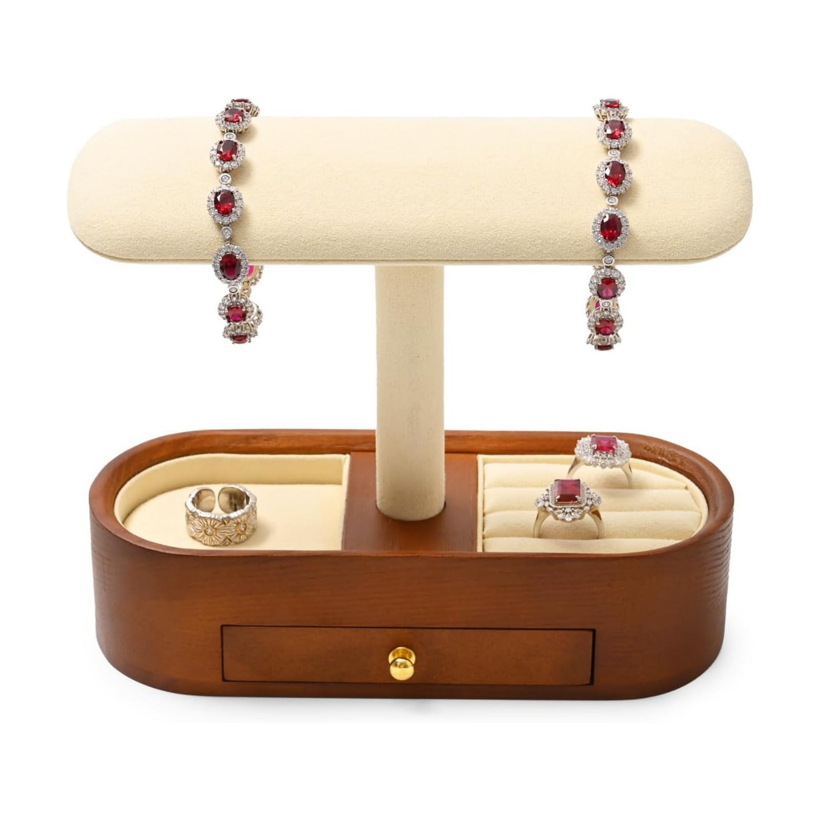 Oirlv Solid Wood Watch Stand with Drawer T-bar Watch Holder Organizer for Men and Women Showcase Bracelet Bangle