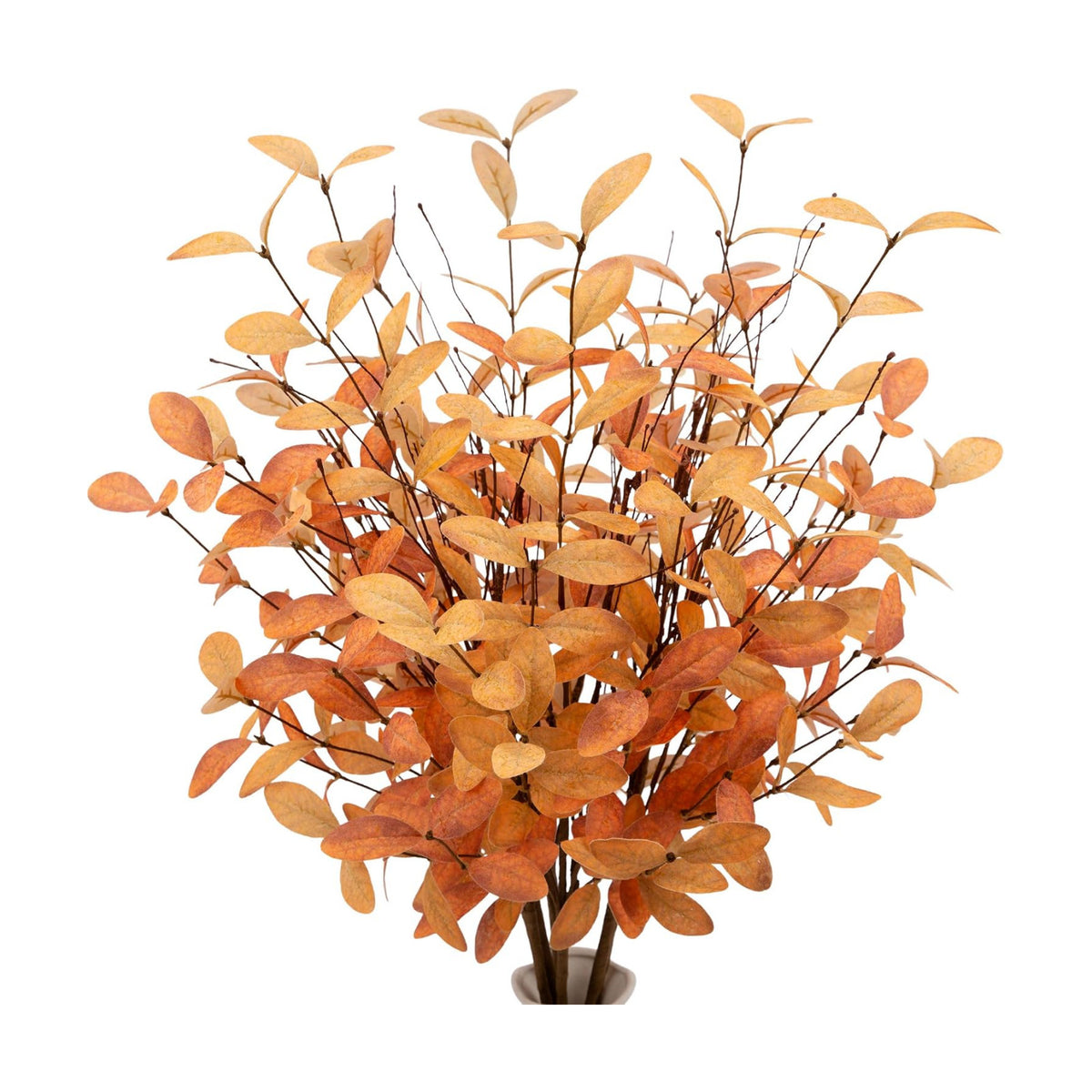 6 Pcs Eucalyptus Stems Aritificial Eucalyptus Leaves Stems Fall Decorations with Fall Leaves Autumn Decorations with Golden and Orange Leaves for Floral Arrangements and Home Decor