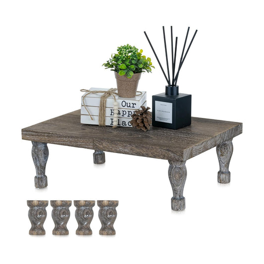 Wooden Riser Decorative Tray / Distressed / Rustic Brown
