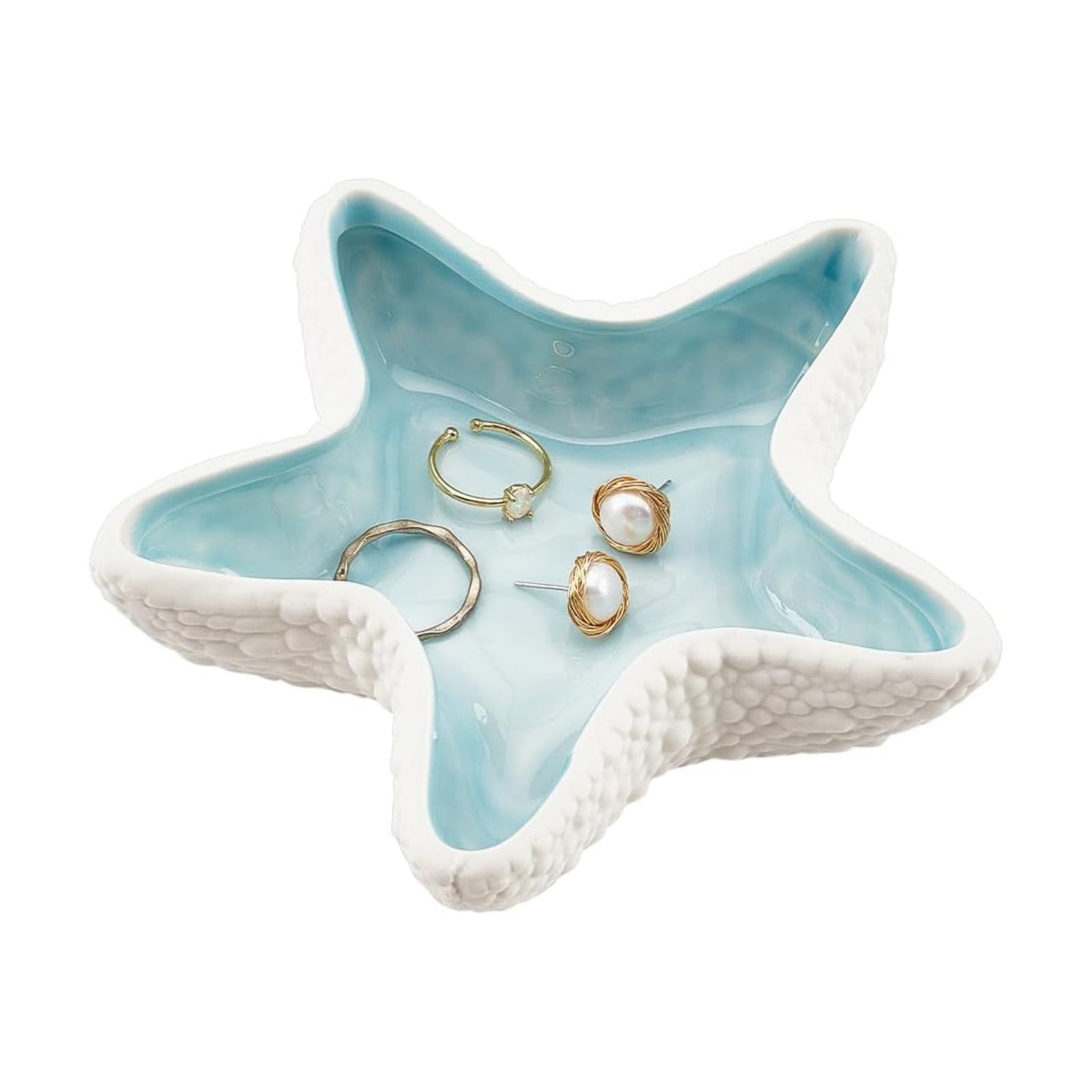 Starfish Shape Ceramic Jewelry Tray / Blue&white-starfish