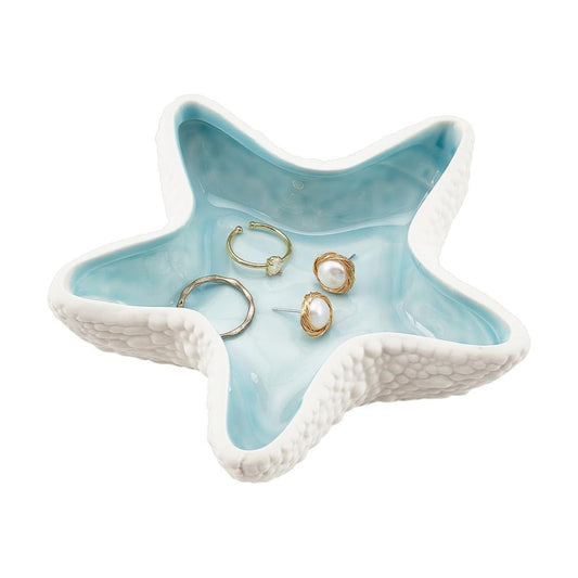 Starfish Shape Ceramic Jewelry Tray / Blue&white-starfish