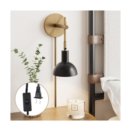 Nathan James Tamlin Wall Light Fixture, Wall Mounted 1-Light Lamp, Plugin Sconce with On/Off Switch for Living Room