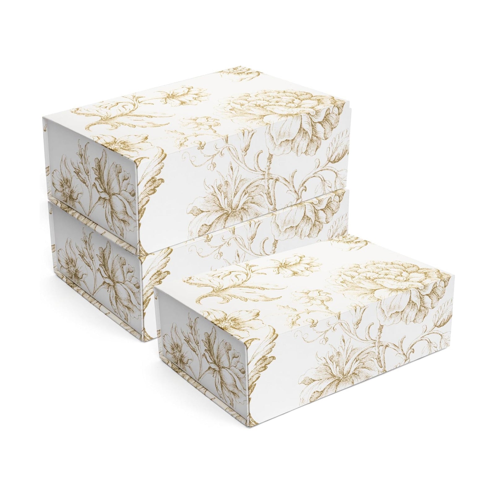 Floral Decorative Boxes / 11.5 x 7.5 x 3.5 / Golden Bouquet / Gold / Set of 3