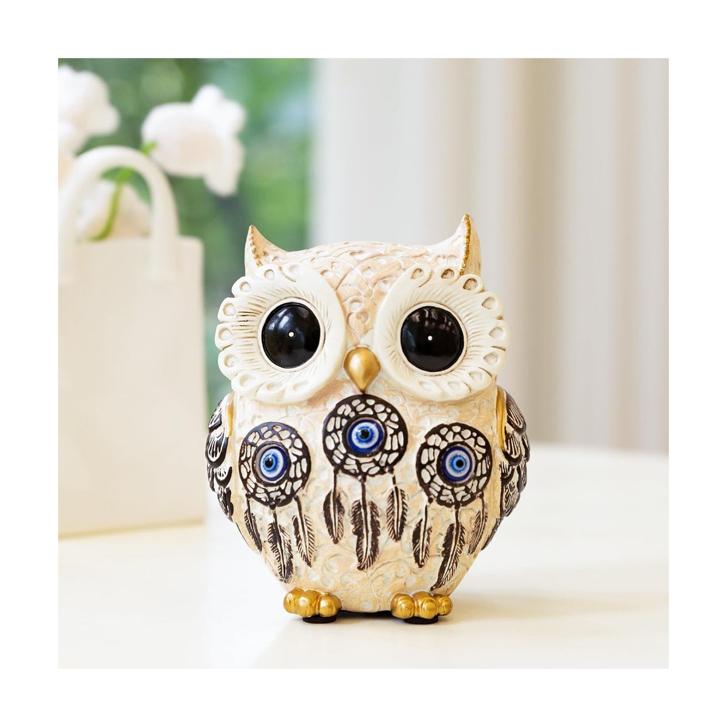 Owl Statue Home Decor Accents / Blue Eye Beige and Black