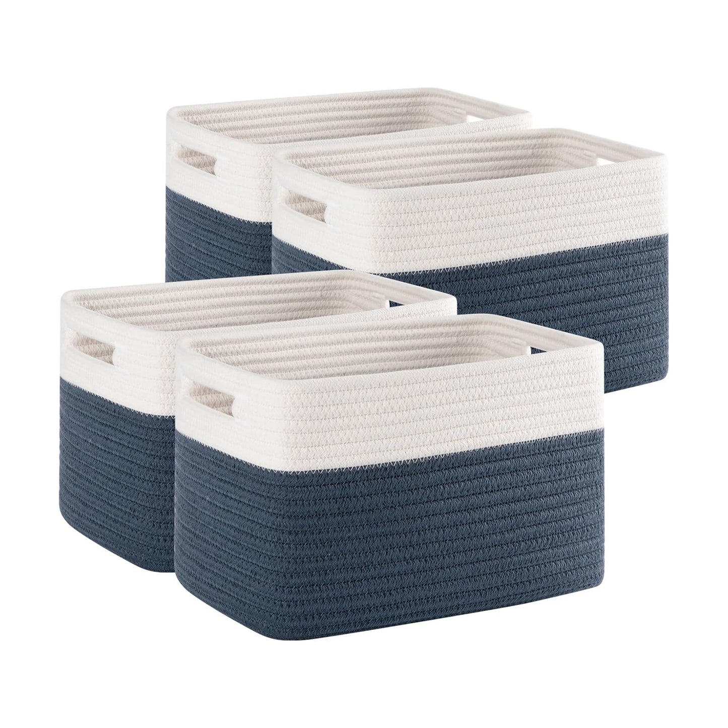 Woven Baskets / Books / Blue & White / Small/12.7''lx9''wx7.8''h / Set of 4