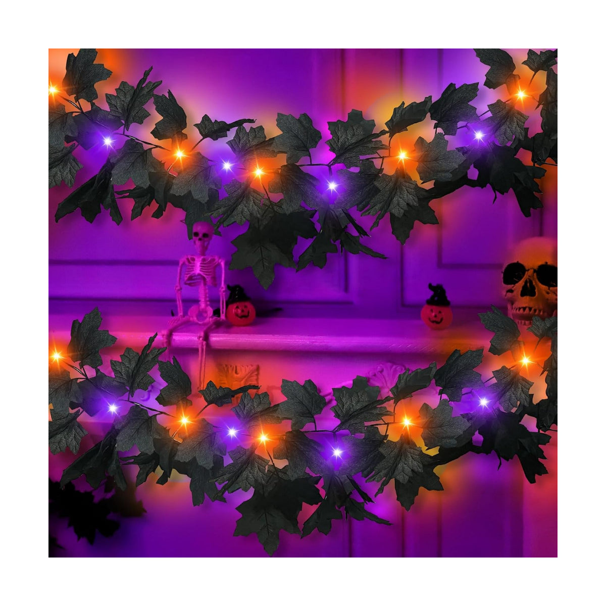 Timer & Thicker 2 Pack Halloween Garland with Lights Halloween Decorations