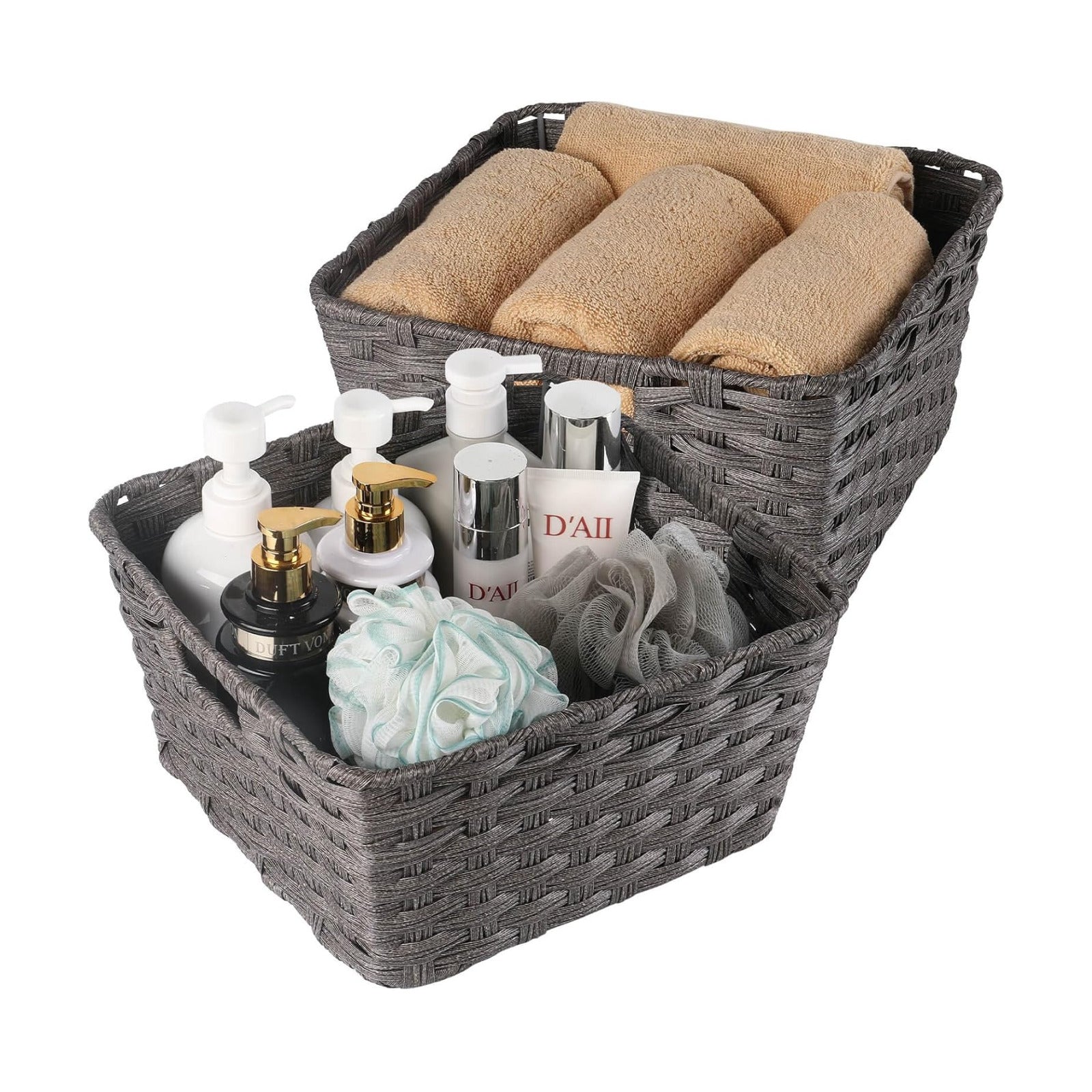 Wicker Storage Baskets / 12 x 12 x 6 / Dark Grey