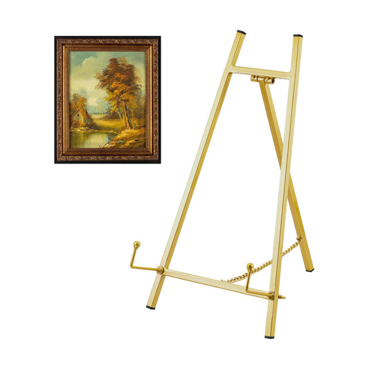 Metal Easel Stand 16.5" H x 8.7" W x 4.3" D Table Top Easel Stand for Display Tripod Art / Gold