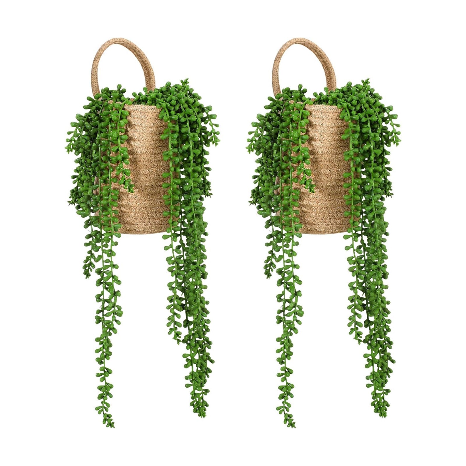 Faux Strings of Pearls Plant Jute Hanging Basket / Set of 4