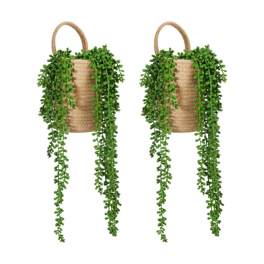 Faux Strings of Pearls Plant Jute Hanging Basket / Set of 4