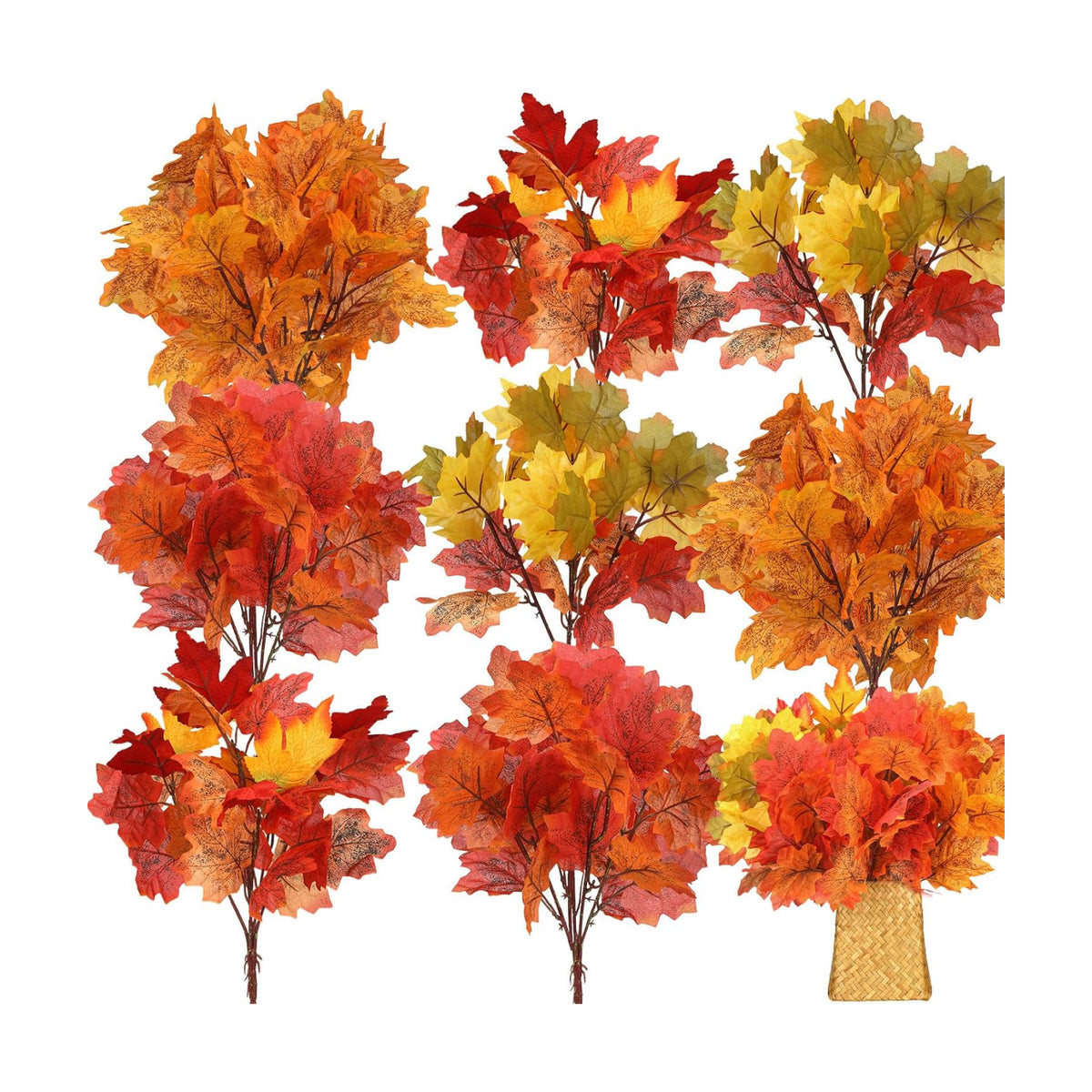 Tigeen 8Pcs Fall Leaves Faux Maple Leaves Stems Thanksgiving Decor, Vibrant
