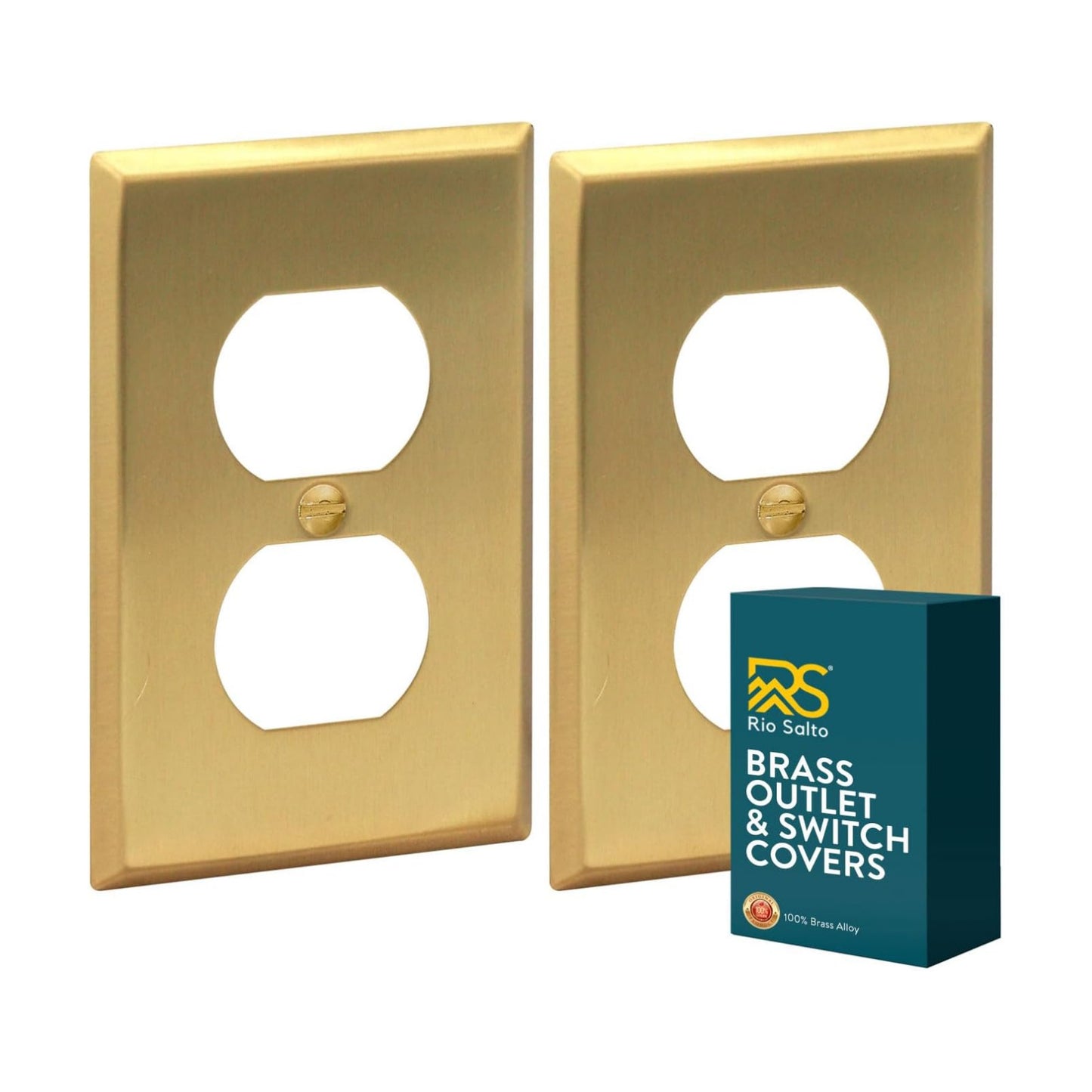 Rio Salto BRASS Signature Collection Brushed Brass Gold Metal Outlet Covers, Decorative Light Switch Cover Plate Wall