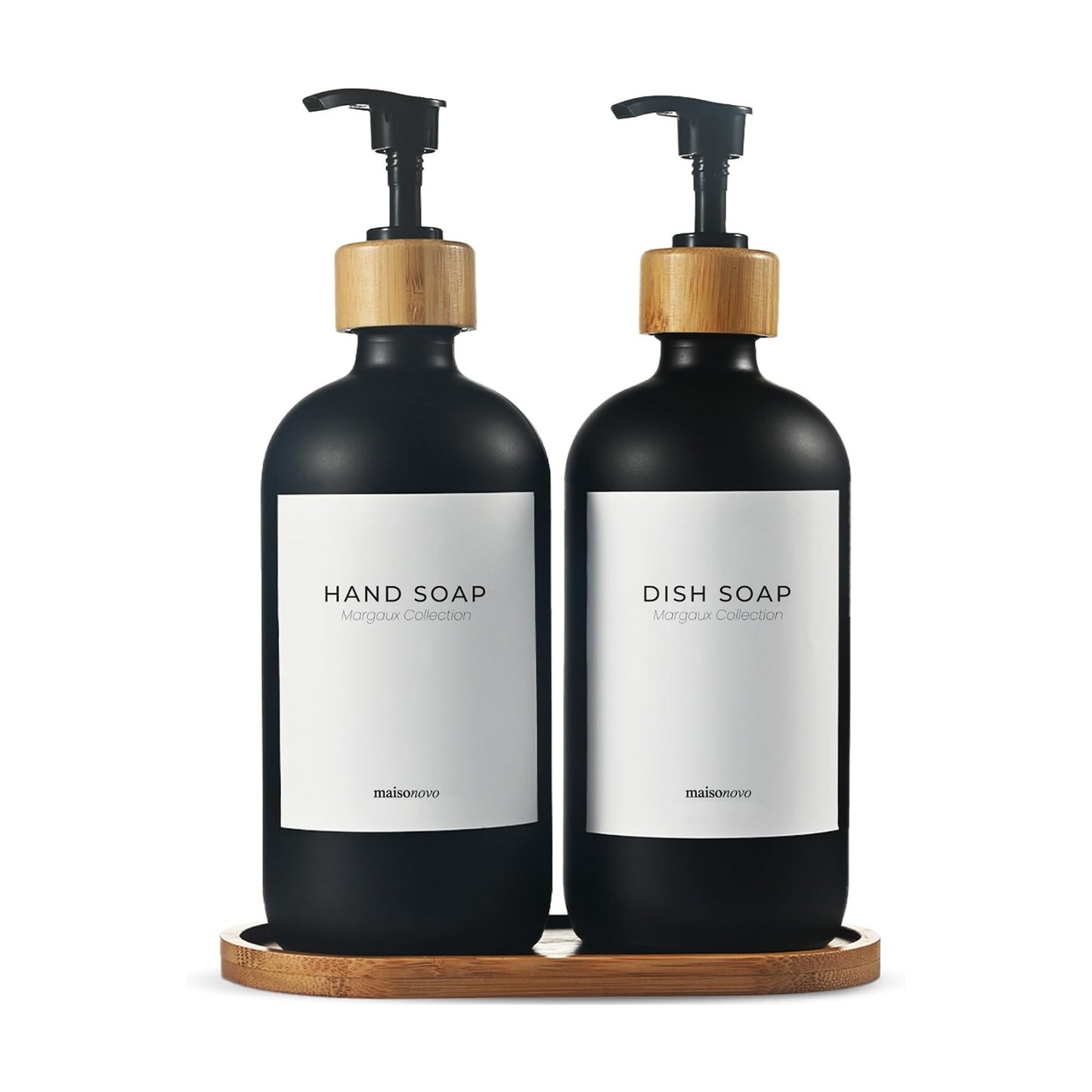 MaisoNovo Glass Dish Soap Dispenser for Kitchen Set of 2-16.9oz Dish and Hand Soap Dispenser Set for Kitchen - Black