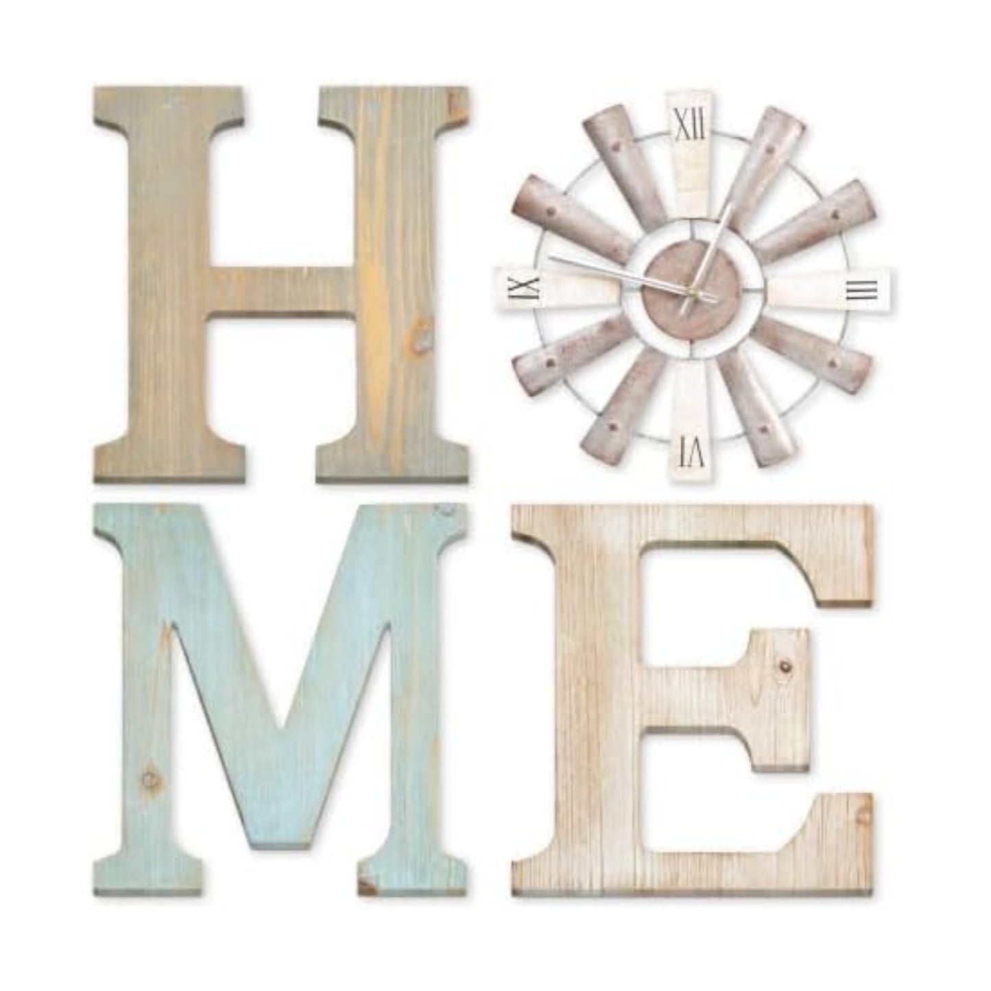 ZAZIWZ Farmhouse Home Signs with Windmill Clock Wall Decor Rustic Home Letters Wall Art for Living Room Kitchen