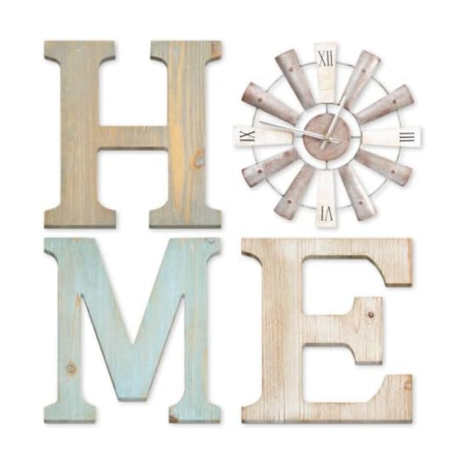 ZAZIWZ Farmhouse Home Signs with Windmill Clock Wall Decor Rustic Home Letters Wall Art for Living Room Kitchen