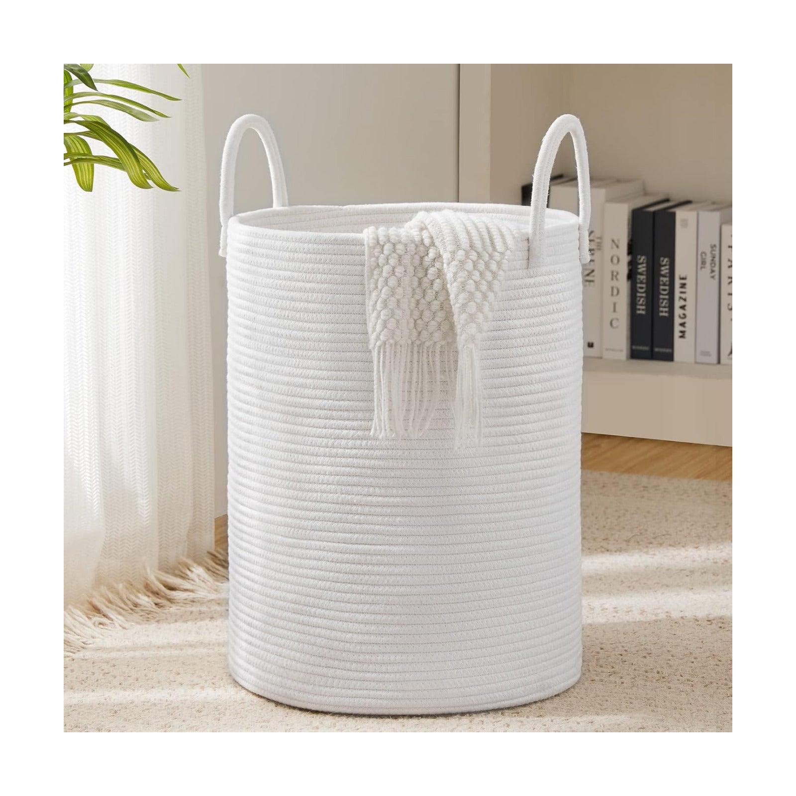 Woven Rope Laundry Hamper Basket by YOUDENOVA, 72L Tall Luandry Basket, Baby Nursery Hamper for Blanket Storage in