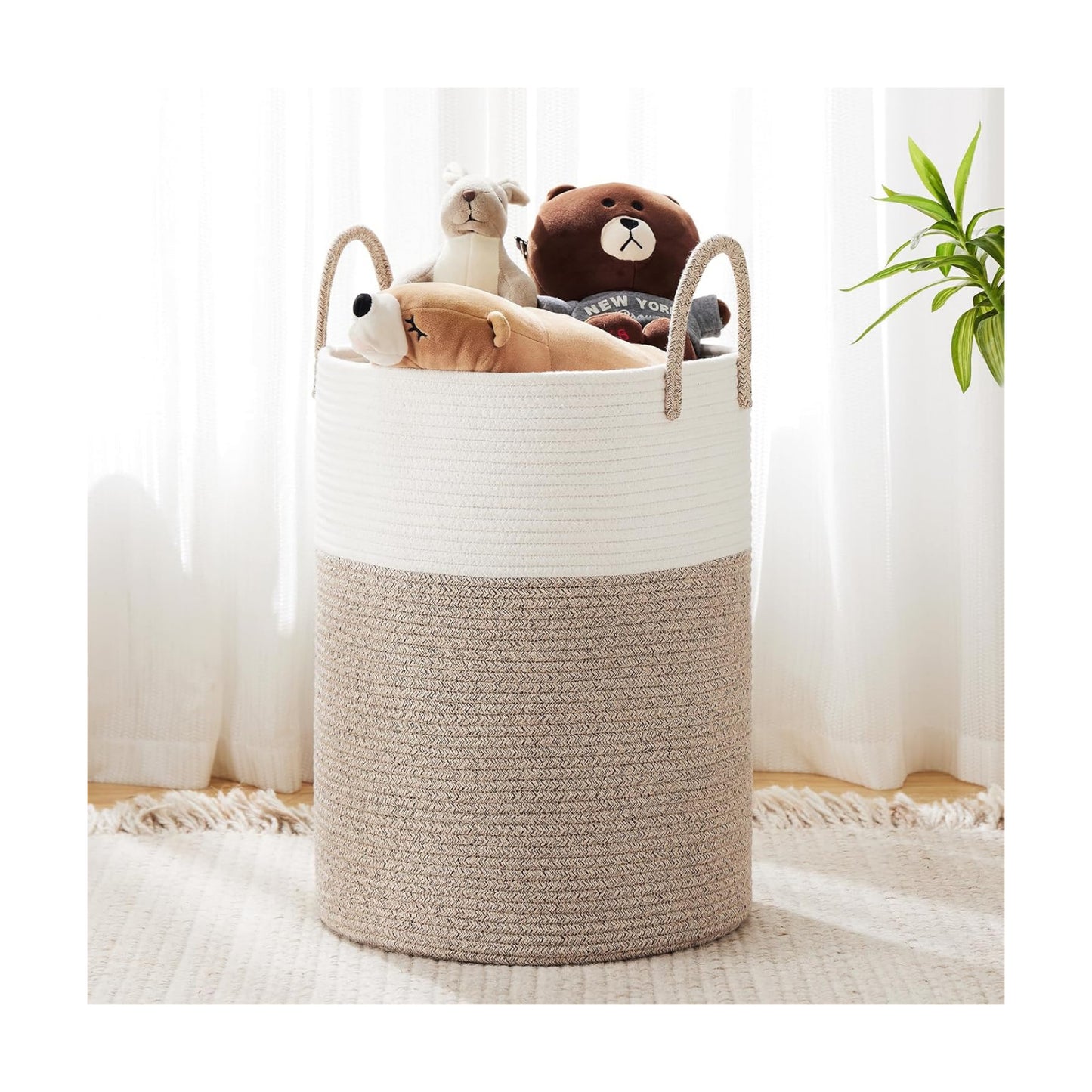 YOUDENOVA Cotton Rope Laundry Hamper Basket, 72L Blanket Basket for Bedroom