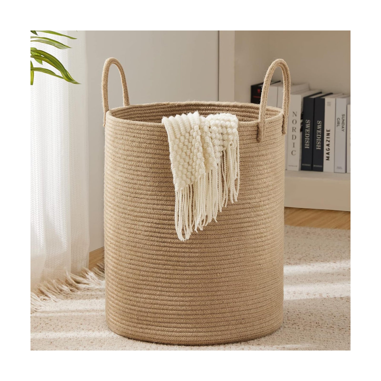 Woven Rope Laundry Hamper Basket by YOUDENOVA, 72L Tall Luandry Basket, Baby Nursery Hamper for Blanket Storage in